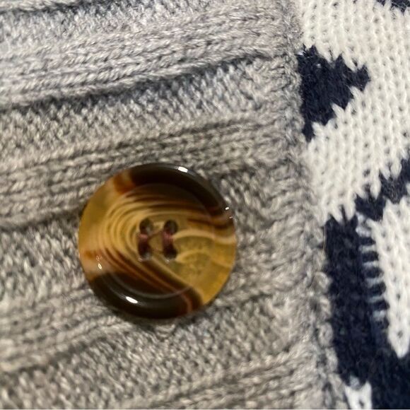 Nordic Snowflake Button Up Grandad Cardigan Sweater Gray Sz L - Picture 7 of 14